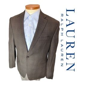 Ralph Lauren LRL Size 42R Men's Wool Blend Brown Windowpane Plaid Blazer